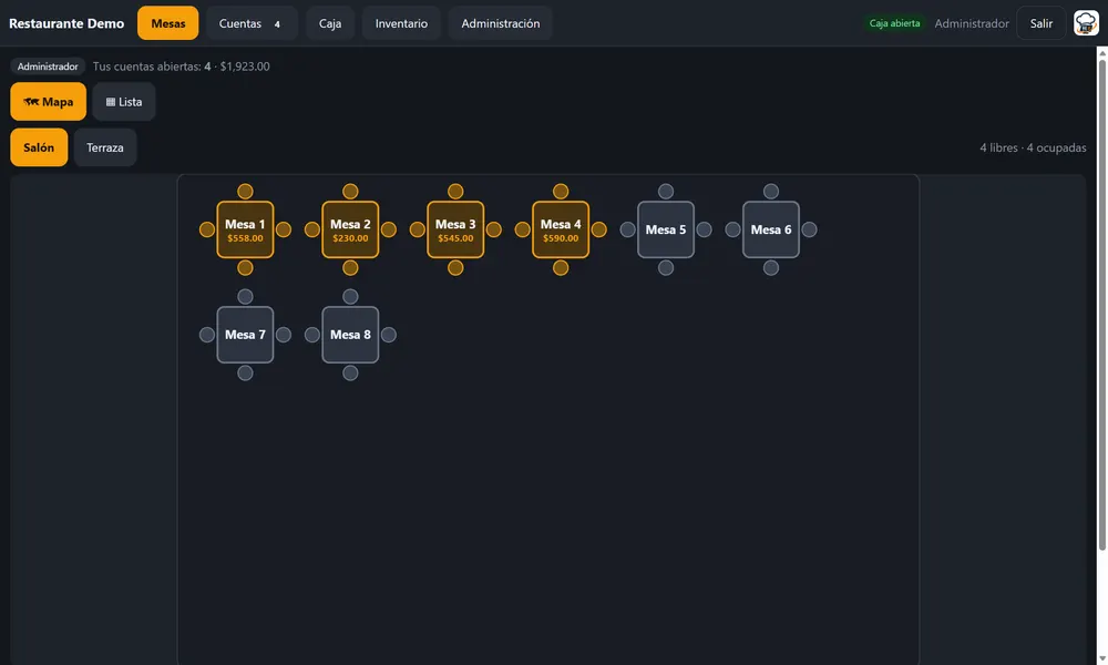 Mapa de mesas en tiempo real en Sys-Chef